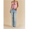 image:imageMakeMeChic Womens Floral Textured Halter Top Sleeveless Tie Back Elegant Cami Crop TopsPink