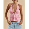 image:imageMakeMeChic Womens Floral Textured Halter Top Sleeveless Tie Back Elegant Cami Crop TopsPink