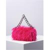 image:imageMakeMeChic Womens Fur Purse Small Square Bags Fuzzy Chain Strap Zipper Y2K Shoulder HandbagsHot Pink