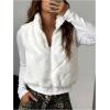 image:imageMakeMeChic Womens Fuzzy Zip Up Vest Crop High Neck Sleeveless Jacket OuterwearWhite