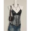 image:imageMakeMeChic Womens Glitter Sequin Mesh Sheer Halter Top Summer Tie Backless Y2K Party Crop TopsBlack