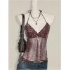 image:imageMakeMeChic Womens Glitter Sequin Mesh Sheer Halter Top Summer Tie Backless Y2K Party Crop TopsCoffee Brown