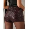 image:imageMakeMeChic Womens Glitter Sequin Micro Shorts Low Rise Straight Leg Party Y2K Mini ShortsBrown