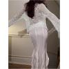 image:imageMakeMeChic Womens Glitter Sequin Tops Crochet Sweater Sparkly Long Sleeve Crew Neck Party Sheer TopWhite