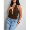 image:imageMakeMeChic Womens Going Out Halter Tops Backless Y2k Cowl Neck Tops Rave OutfitsBrown