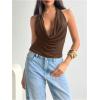 image:imageMakeMeChic Womens Going Out Halter Tops Backless Y2k Cowl Neck Tops Rave OutfitsBrown