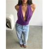 image:imageMakeMeChic Womens Going Out Halter Tops Backless Y2k Cowl Neck Tops Rave OutfitsPurple