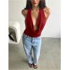 image:imageMakeMeChic Womens Going Out Halter Tops Backless Y2k Cowl Neck Tops Rave OutfitsRed