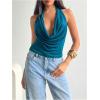 image:imageMakeMeChic Womens Going Out Halter Tops Backless Y2k Cowl Neck Tops Rave OutfitsTeal Blue