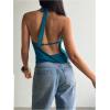image:imageMakeMeChic Womens Going Out Halter Tops Backless Y2k Cowl Neck Tops Rave OutfitsTeal Blue