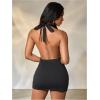 image:imageMakeMeChic Womens Halter Open Back Mini Dress Y2K Deep V Neck Party DressesBlack