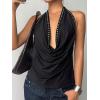 image:imageMakeMeChic Womens Halter Tank Top Deep V Cowl Neck Backless Rivet Summer Going Out TopsBlack