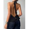 image:imageMakeMeChic Womens Halter Tank Top Deep V Cowl Neck Backless Rivet Summer Going Out TopsBlack