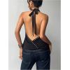 image:imageMakeMeChic Womens Halter Tank Top Deep V Cowl Neck Backless Rivet Summer Going Out TopsBlack