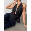 image:imageMakeMeChic Womens Halter Tank Top Deep V Cowl Neck Backless Rivet Summer Going Out TopsBlack