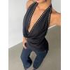 image:imageMakeMeChic Womens Halter Tank Top Deep V Cowl Neck Backless Rivet Summer Going Out TopsBlack