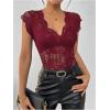 image:imageMakeMeChic Womens Lace Bodysuit Date Night Romper Deep V Neck Lace Tops BodysuitBurgundy