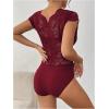 image:imageMakeMeChic Womens Lace Bodysuit Date Night Romper Deep V Neck Lace Tops BodysuitBurgundy