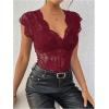 image:imageMakeMeChic Womens Lace Bodysuit Date Night Romper Deep V Neck Lace Tops BodysuitBurgundy