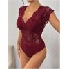 image:imageMakeMeChic Womens Lace Bodysuit Date Night Romper Deep V Neck Lace Tops BodysuitBurgundy