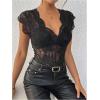 image:imageMakeMeChic Womens Lace Bodysuit Date Night Romper Deep V Neck Lace Tops BodysuitLace Black
