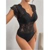 image:imageMakeMeChic Womens Lace Bodysuit Date Night Romper Deep V Neck Lace Tops BodysuitLace Black