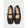 image:imageMakeMeChic Womens Lace Mesh Ballet Flats Shoes Square Closed Toe Shoes Breathable Summer FlatsBlack
