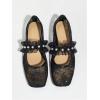 image:imageMakeMeChic Womens Lace Mesh Ballet Flats Shoes Square Closed Toe Shoes Breathable Summer FlatsPearl Black