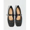 image:imageMakeMeChic Womens Lace Mesh Ballet Flats Shoes Square Closed Toe Shoes Breathable Summer FlatsSparkly Black