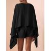 image:imageMakeMeChic Womens Linen Two Piece Set Summer Poncho Tops and Skort Going Out Beach Vacation OutfitsBlack
