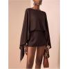 image:imageMakeMeChic Womens Linen Two Piece Set Summer Poncho Tops and Skort Going Out Beach Vacation OutfitsBrown