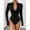 image:imageMakeMeChic Womens Long Sleeve Bodysuit Turtleneck Shapewear Half Zip Up Going Out Sexy TopsBlack