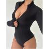 image:imageMakeMeChic Womens Long Sleeve Bodysuit Turtleneck Shapewear Half Zip Up Going Out Sexy TopsBlack B