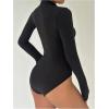 image:imageMakeMeChic Womens Long Sleeve Bodysuit Turtleneck Shapewear Half Zip Up Going Out Sexy TopsBlack B