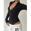 image:imageMakeMeChic Womens Long Sleeve Bodysuit Turtleneck Shapewear Half Zip Up Going Out Sexy TopsBlack B