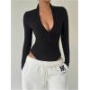 image:imageMakeMeChic Womens Long Sleeve Bodysuit Turtleneck Shapewear Half Zip Up Going Out Sexy TopsBlack B