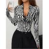 image:imageMakeMeChic Womens Long Sleeve Bodysuit Turtleneck Shapewear Half Zip Up Going Out Sexy TopsBlack and White
