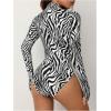 image:imageMakeMeChic Womens Long Sleeve Bodysuit Turtleneck Shapewear Half Zip Up Going Out Sexy TopsBlack and White