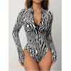 image:imageMakeMeChic Womens Long Sleeve Bodysuit Turtleneck Shapewear Half Zip Up Going Out Sexy TopsBlack and White