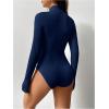 image:imageMakeMeChic Womens Long Sleeve Bodysuit Turtleneck Shapewear Half Zip Up Going Out Sexy TopsBlue