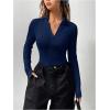image:imageMakeMeChic Womens Long Sleeve Bodysuit Turtleneck Shapewear Half Zip Up Going Out Sexy TopsBlue