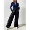 image:imageMakeMeChic Womens Long Sleeve Bodysuit Turtleneck Shapewear Half Zip Up Going Out Sexy TopsBlue