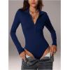 image:imageMakeMeChic Womens Long Sleeve Bodysuit Turtleneck Shapewear Half Zip Up Going Out Sexy TopsBlue a