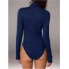 image:imageMakeMeChic Womens Long Sleeve Bodysuit Turtleneck Shapewear Half Zip Up Going Out Sexy TopsBlue a