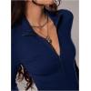 image:imageMakeMeChic Womens Long Sleeve Bodysuit Turtleneck Shapewear Half Zip Up Going Out Sexy TopsBlue a