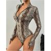 image:imageMakeMeChic Womens Long Sleeve Bodysuit Turtleneck Shapewear Half Zip Up Going Out Sexy TopsBrown