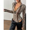image:imageMakeMeChic Womens Long Sleeve Bodysuit Turtleneck Shapewear Half Zip Up Going Out Sexy TopsBrown