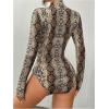 image:imageMakeMeChic Womens Long Sleeve Bodysuit Turtleneck Shapewear Half Zip Up Going Out Sexy TopsBrown