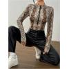image:imageMakeMeChic Womens Long Sleeve Bodysuit Turtleneck Shapewear Half Zip Up Going Out Sexy TopsBrown