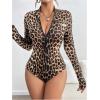 image:imageMakeMeChic Womens Long Sleeve Bodysuit Turtleneck Shapewear Half Zip Up Going Out Sexy TopsCoffee Brown